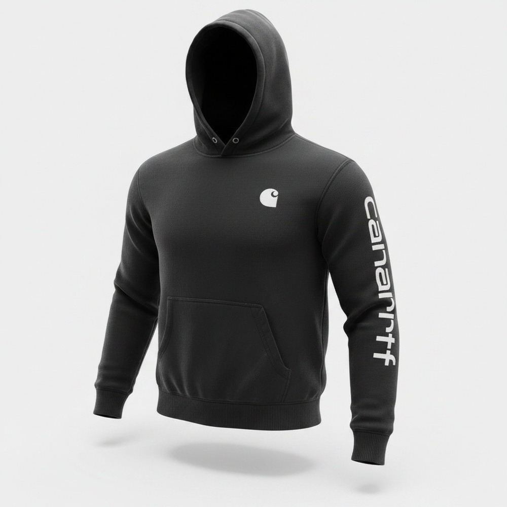 Carhartt Hoodie Kids‎ M 8-10 Black Relaxed Fit Logo Sleeve Graphic Sweatshirt